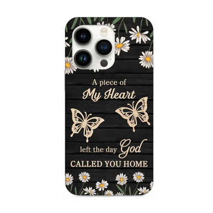 A Piece Of My Heart Left The Day God Called You Home Daisy Flower Wooden Pattern Memorial Gift Personalized iPhone Case