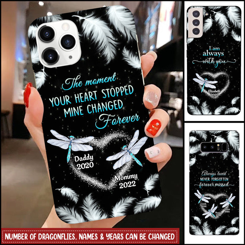 The Moment Your Heart Stopped Mine Changed Forever Dragonfly Feather Custom Memorial Gift Silicone iPhone Case