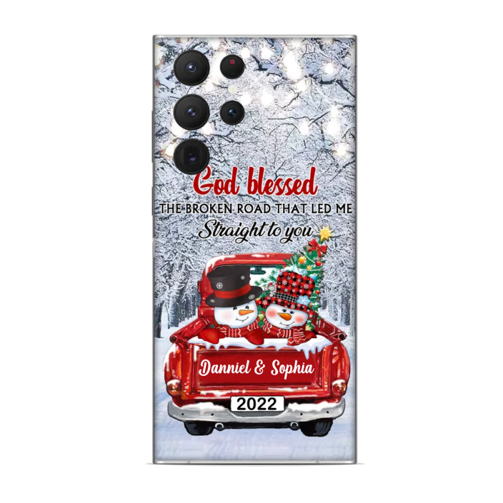 Christmas God Blessed The Broken Road Winter Season Couple On Truck Personalized Phone Case