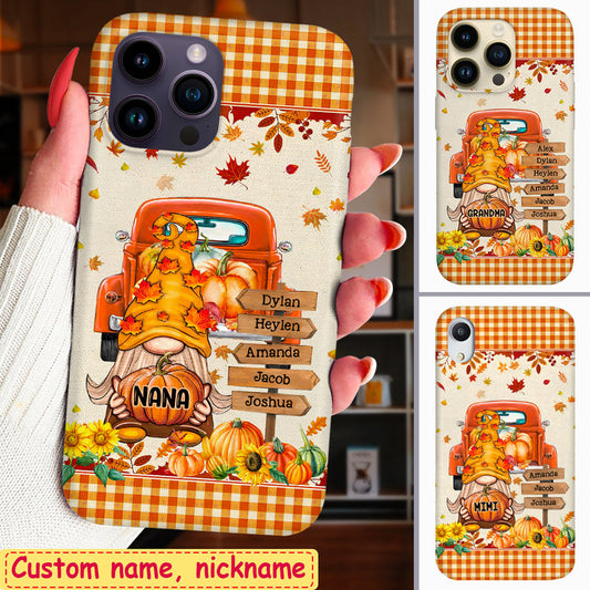 Happy Fall Season Pumpkin Gnome Grandma Mom Sign Kids Personalized Phone Case