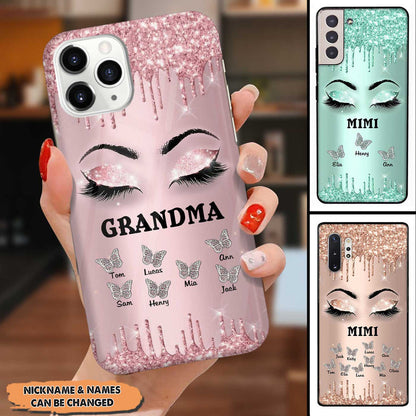 Glitter Grandma- Mom Loves Blink Butterfly Kids, Gifts For Nana Auntie Mommy Personalized Glass Samsung Phone Case
