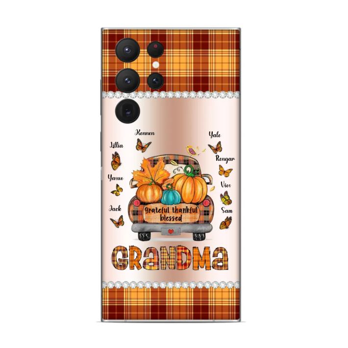 Grateful Thankful Blessed Grandma Butterflies Personalized Glass Phone Case