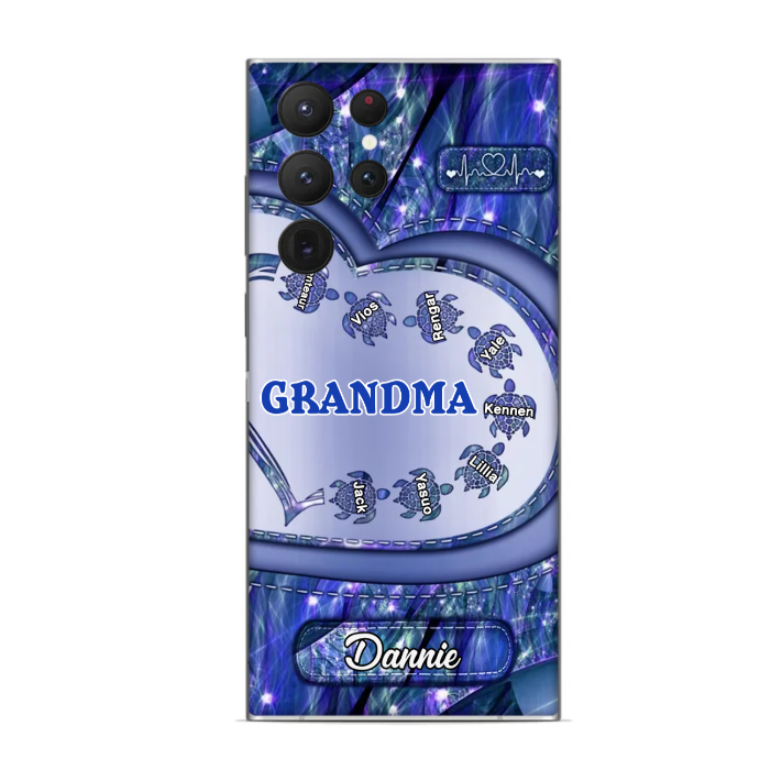 Grandma Mom With Sweet Heart Turtle Kids, Multi Colors Glass Phone Case