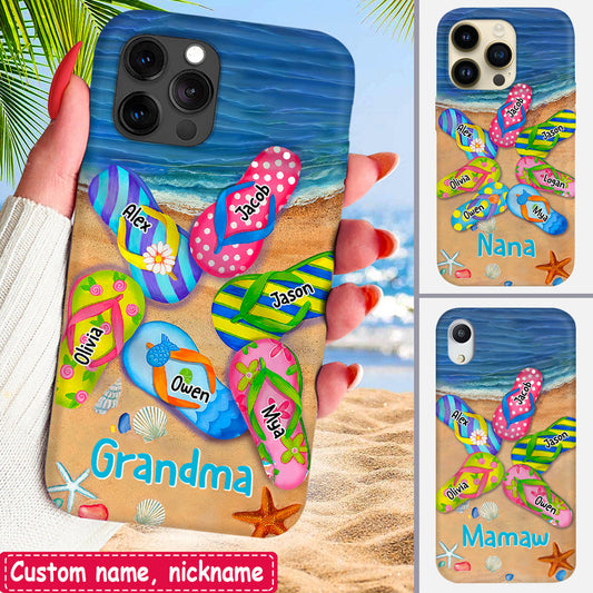 Grandma Summer Flip Flop On The Beach Personalized iPhone Case Perfect Gift for Grandmas Moms Aunties