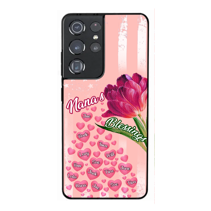 Grandma Nana's Blessings Tulip with hearts Pink Personalized Samsung Phone Case