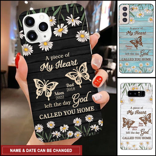A Piece Of My Heart Left The Day God Called You Home Daisy Flower Wooden Pattern Memorial Gift Personalized iPhone Case