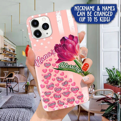 Grandma Nana's Blessings Tulip with hearts Pink Personalized Samsung Phone Case