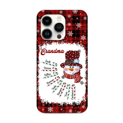 Christmas Snowman Grandma- Mom Candy Cane Kids, Gifts For Nana Auntie Mommy Personalized Phone Case