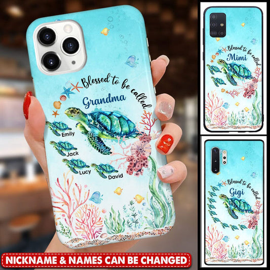 Lovely Sea Turtle Grandma Auntie Mom Kids, Blessed To Be Called Nana Personalized iPhone Case