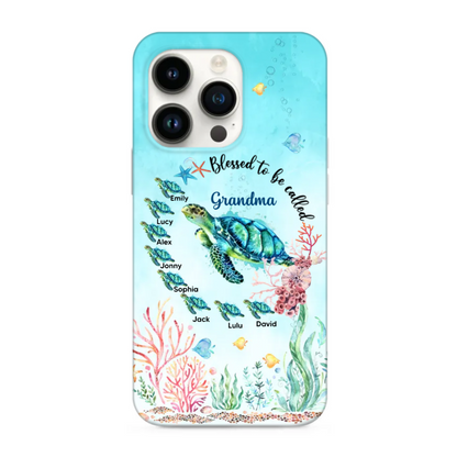 Lovely Sea Turtle Grandma Auntie Mom Kids, Blessed To Be Called Nana Personalized iPhone Case