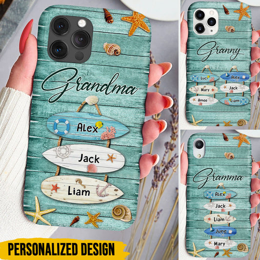 Surfboard Grandkids Personalized iPhone Case Perfect Gift for Grandmas Moms