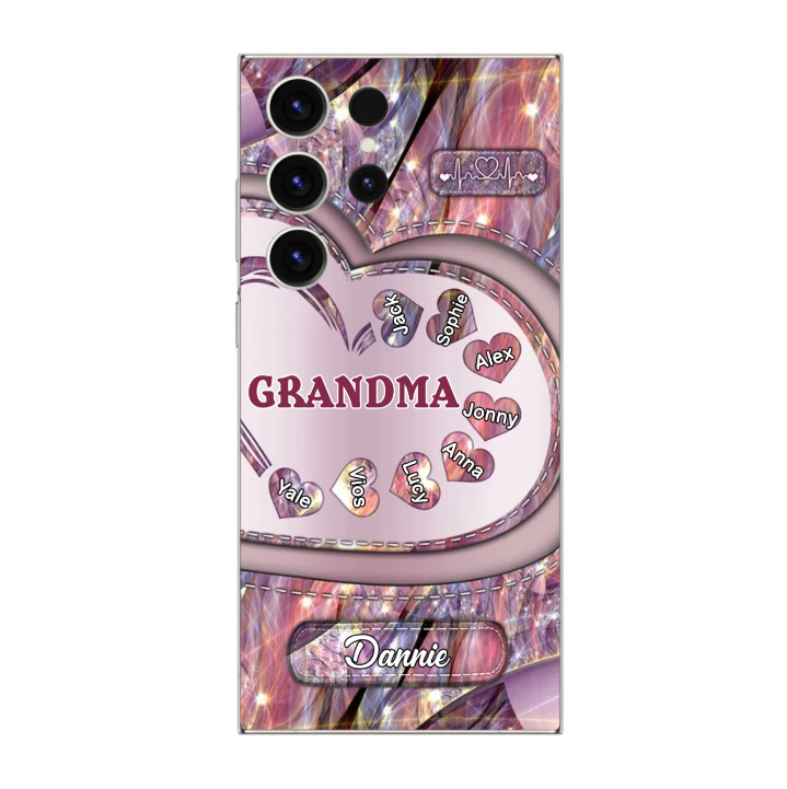 Sparkling Grandma- Mom With Sweet Heart Kids, Multi Colors Personalized Glass Phone Case