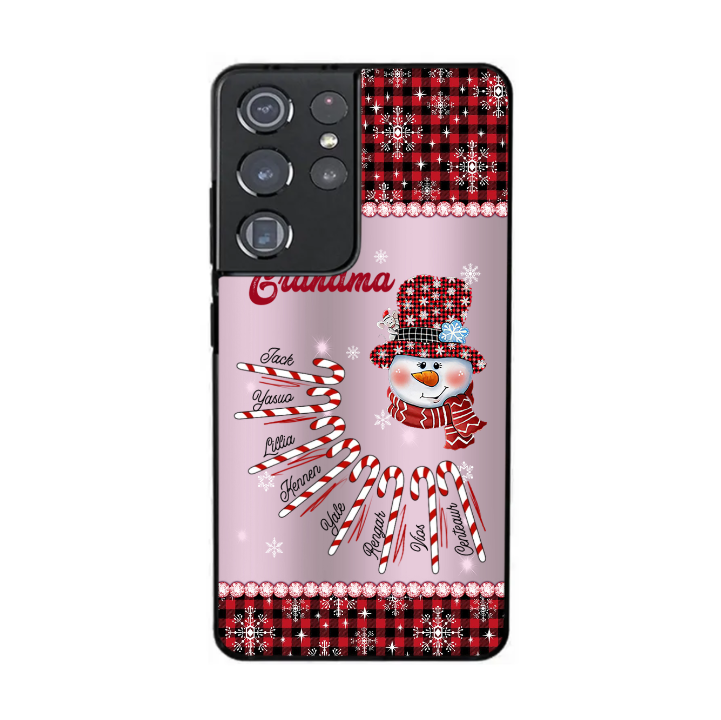 Personalized Grandma Snowman Grandkids Christmas Candy Glass Phone Case