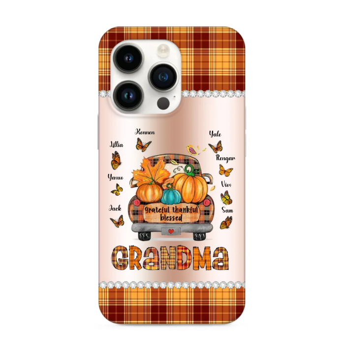 Grateful Thankful Blessed Grandma Butterflies Personalized Glass Phone Case