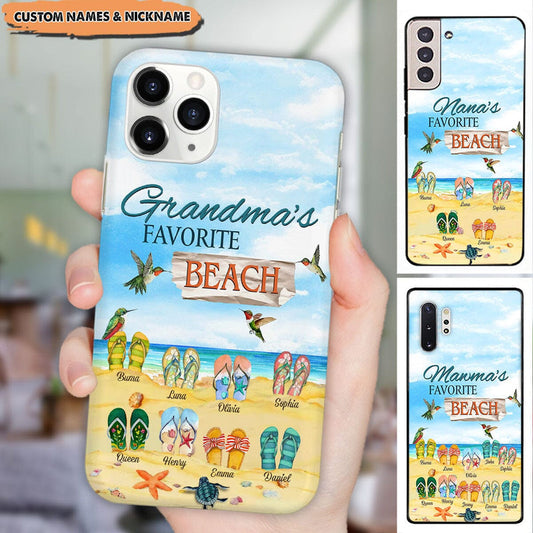 Grandma's Favorite Beach Flip Flop Grandkids On The Beach Personalized iPhone Case Perfect Gift for Grandmas Moms Aunties