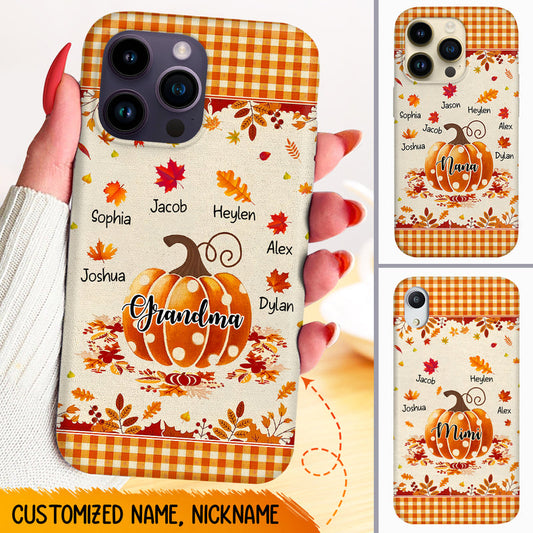 Autumn Fall Season Pumpkin Grandma Mom Leaves Kids Personalized Phone Case