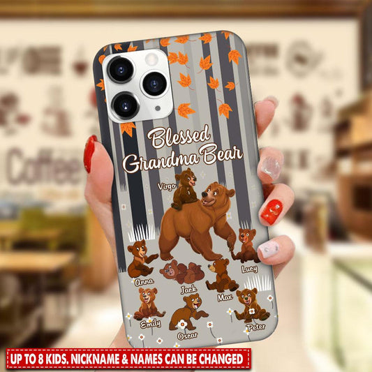 Blessed Grandma Bear Autumn Leaves Custom iPhone Case