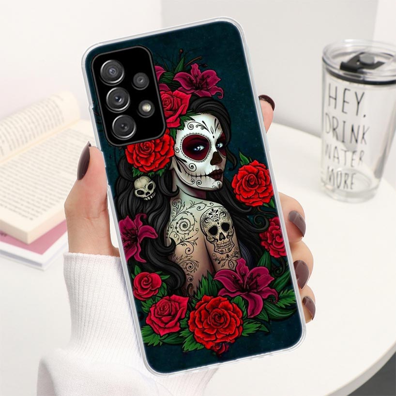 Catrina Beautiful Rose Girl Skull Coque Phone Case