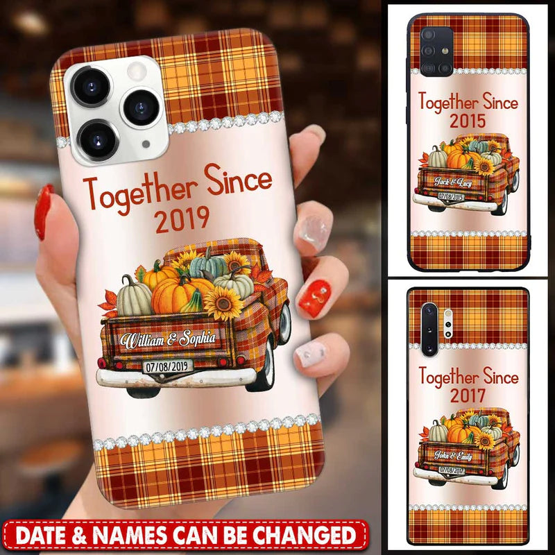 Personalized Couple Pumpkins Truck Fall Season Glass Phone Case
