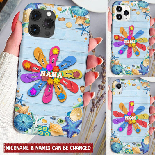 Personalized Grandma Mom Flip Flops Flower Summer Beach Hawaii Gift Mother's Day Gift iPhone Case