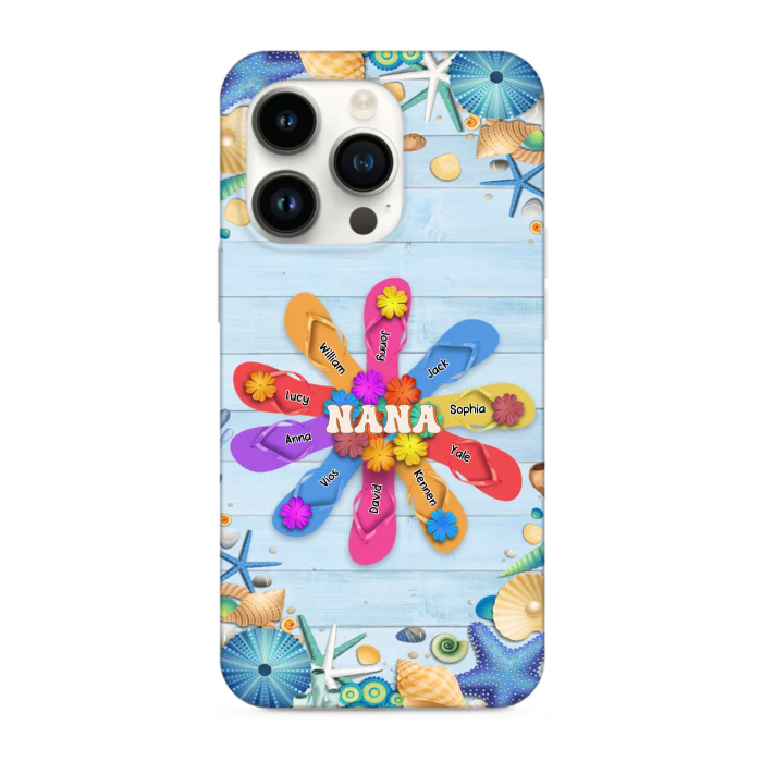 Personalized Grandma Mom Flip Flops Flower Summer Beach Hawaii Gift Mother's Day Gift iPhone Case