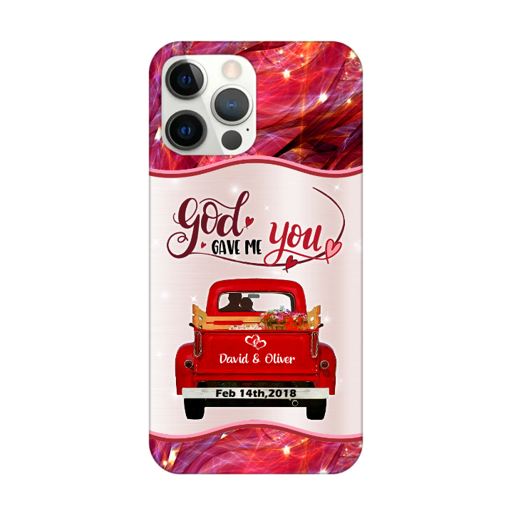 Couple Red Truck God Gave Me You Custom Glass Phone Case