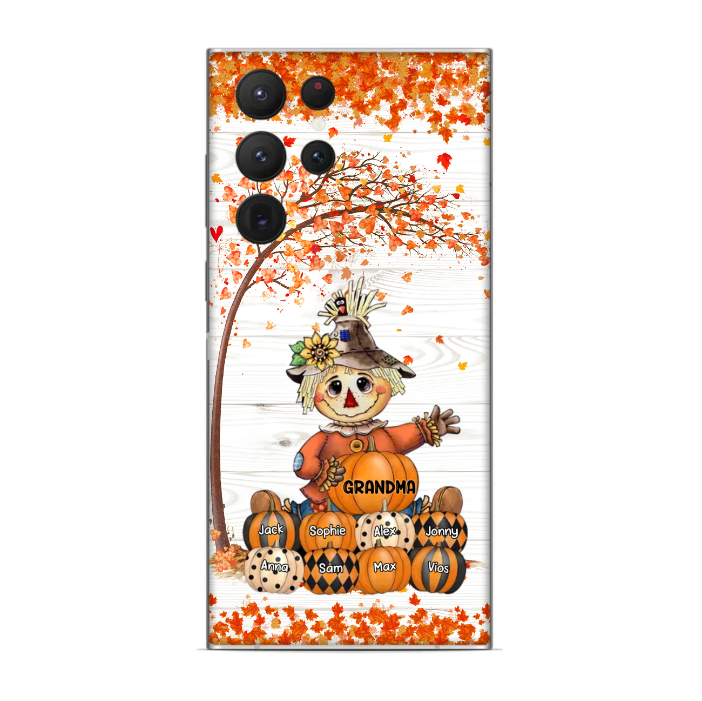 Fall Season Scarecrow Grandma- Mom With Little Pumpkin Kids Personalized Phone Case