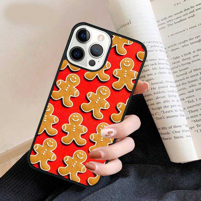 Brown Smiley Gingerbread Man On Red Background Pattern Phone Case