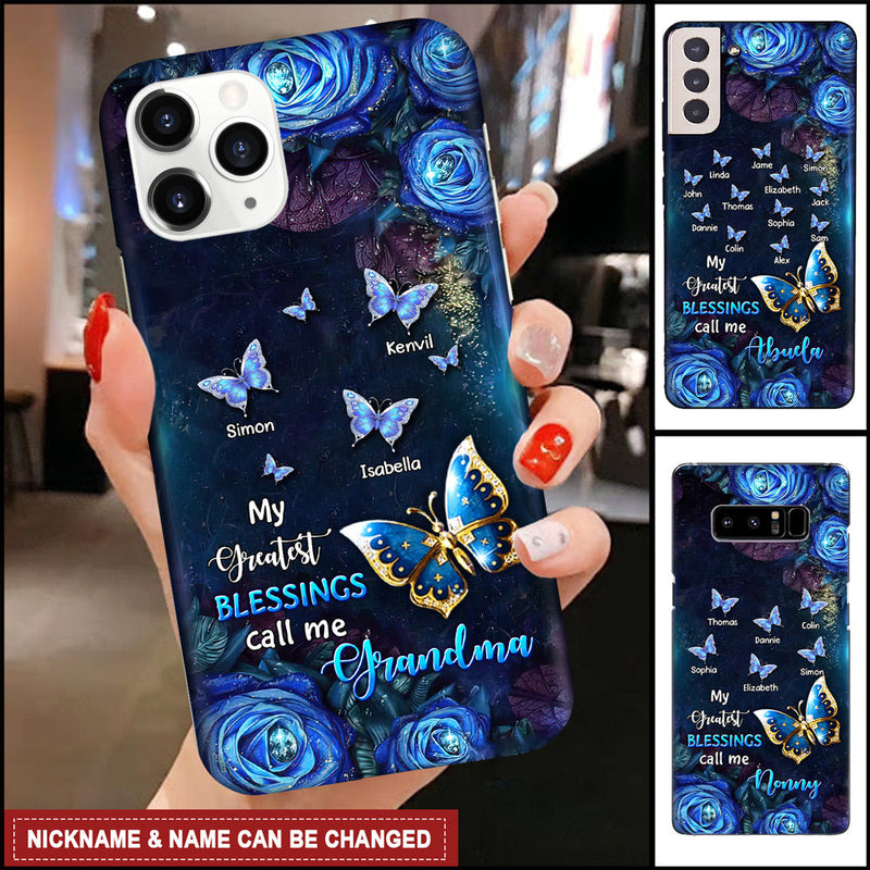 Personalized My Greatest Blessings Call Me Grandma, Mommy, Nana And Butterflies iPhone Case