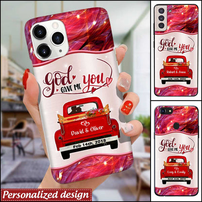 Couple Red Truck God Gave Me You Custom Glass Phone Case