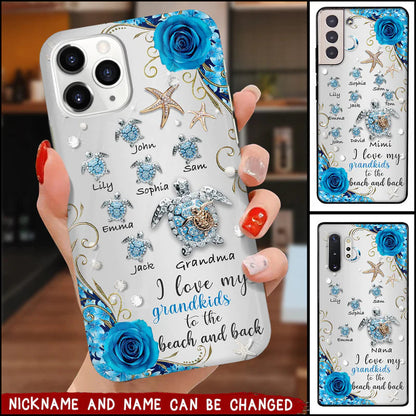 Personalized Turtle Grandma Love My Grandkids To The Moon Glass Samsung Phone Case