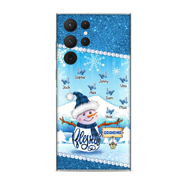 Customized Snowman Grandma Mom Butterflies Christmas Gift Xmas Noel Family Present Glass Phone Case