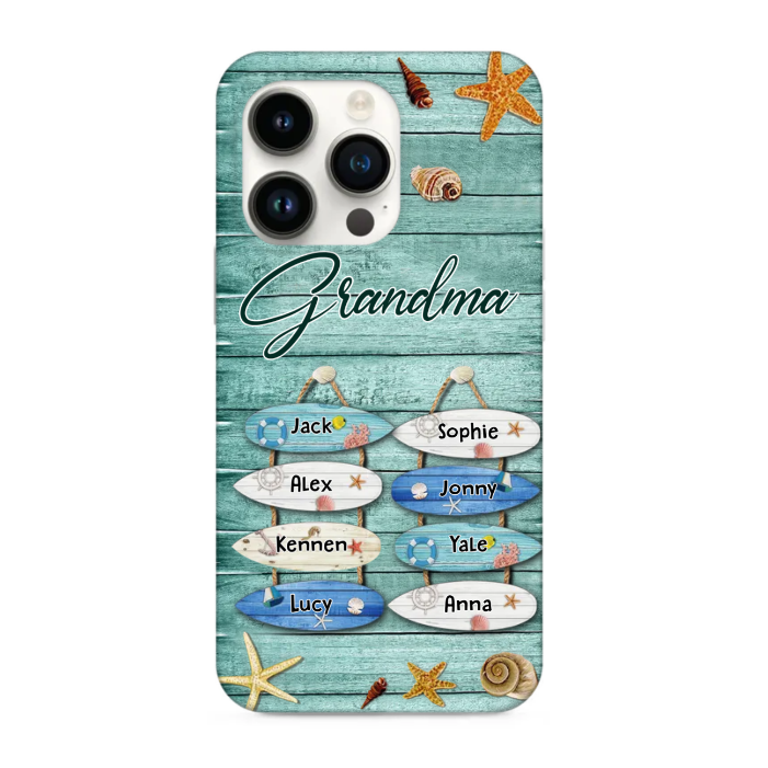Surfboard Grandkids Personalized iPhone Case Perfect Gift for Grandmas Moms