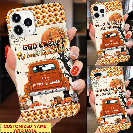 Fall Season Couple Truck, God Knew My Heart Needed Love Personalized Phone Case