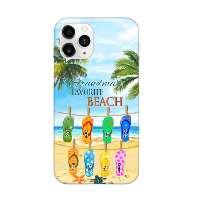 Grandma's Favorite Beach Cute Summer Flipflop Grandkids Personalized iPhone Case Perfect Gift for Grandmas Moms Aunties