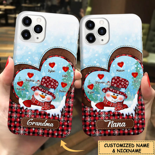 Customized Snowman Grandma Mom Christmas Best Gift Family Present Xmas Plaid Glass Phone Case