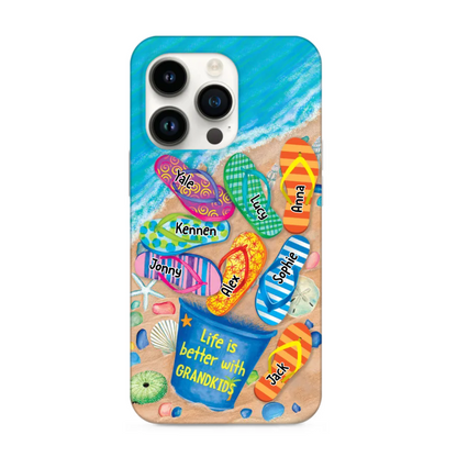 Life is better with grandkids Summer Flipflop on the beach iPhone Case Perfect Gift for Grandmas Moms Aunties