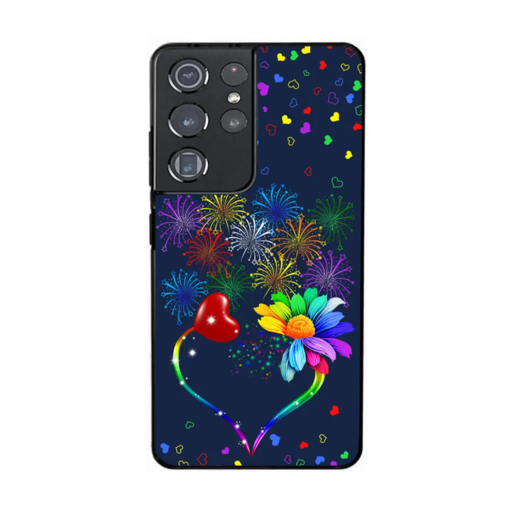 Personalized Grandma Heart Rainbow Flower with Firework Kids Samsung Phone Case