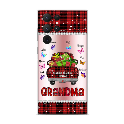 Grateful Thankful Blessed Grandma Butterflies Christmas Personalized Glass Phone Case