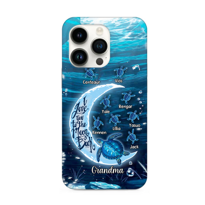 Sea Turtle Grandma- Mom Loves Kids To The Moon And Back Personalized Glass iPhone Case