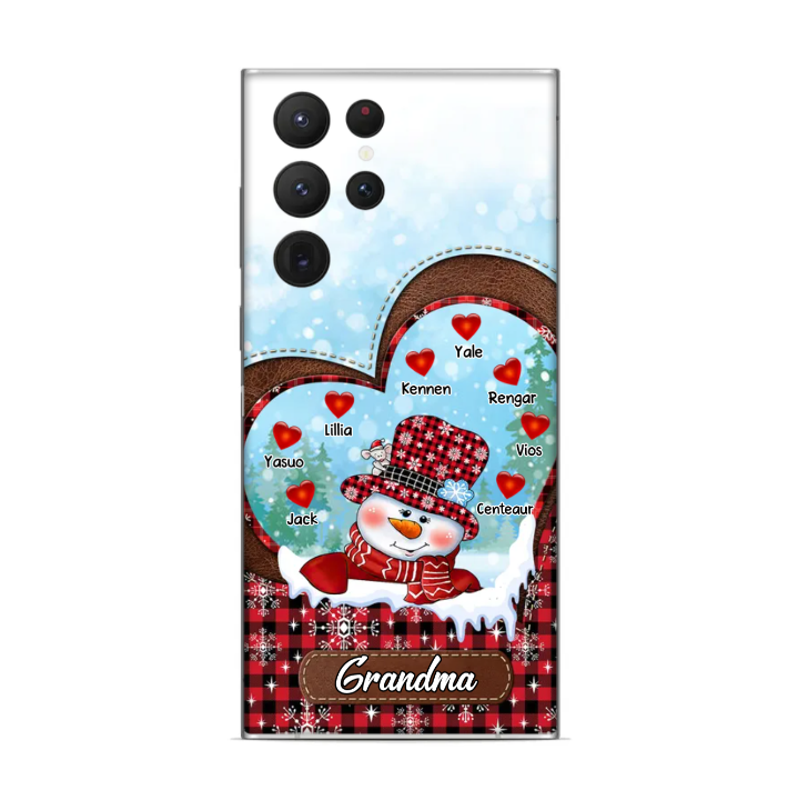 Customized Snowman Grandma Mom Christmas Best Gift Family Present Xmas Plaid Glass Phone Case