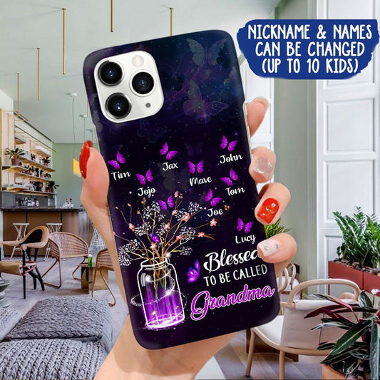 Blessed to be called Grandma Vase of Flower with Purple Butterflies Custom iPhone Case