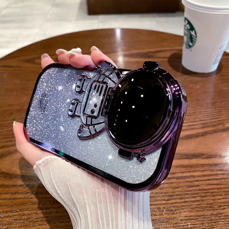 Flip Flop Astronaut Invisible Stand Gradient Glitter iPhone Case