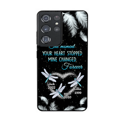 The Moment Your Heart Stopped Mine Changed Forever Dragonfly Feather Custom Memorial Gift Silicone Samsung Phone Case