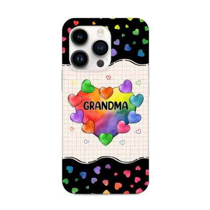 Lovely Colorful Sweet Heart Grandma Auntie Mom Kids Personalized iPhone Case