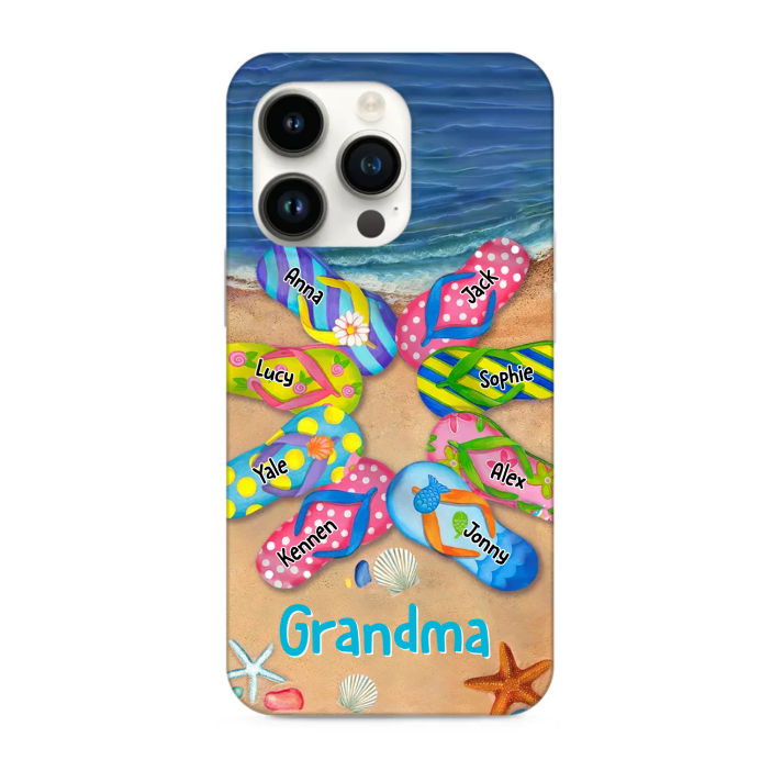Grandma Summer Flip Flop On The Beach Personalized iPhone Case Perfect Gift for Grandmas Moms Aunties