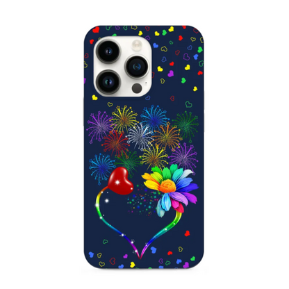 Personalized Grandma Heart Rainbow Flower with Firework Kids iPhone Case