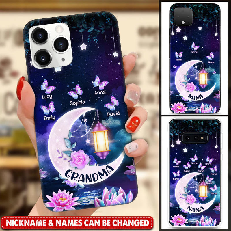 Personalized Grandma Mom Moon Butterfly Grandkids iPhone Case