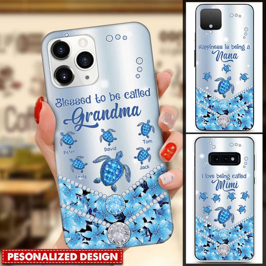 Best gift for Nana Sea Turtle, Blessed to be called Grandma Personalized Glass iPhone Case