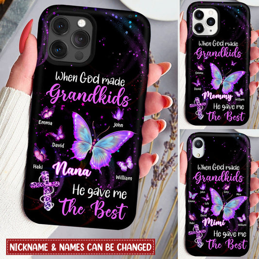 Sparkling Jesus Butterfly Grandma Grandkids, When God Made Grandkids He Gave Me The Best Personalized Phone Case